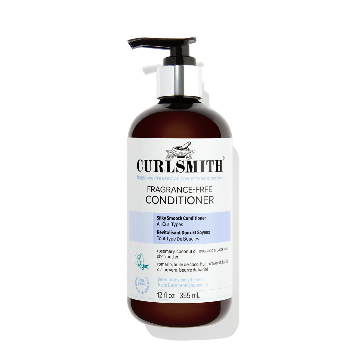 Curlsmith fragrance-free conditioner bottle on a white background