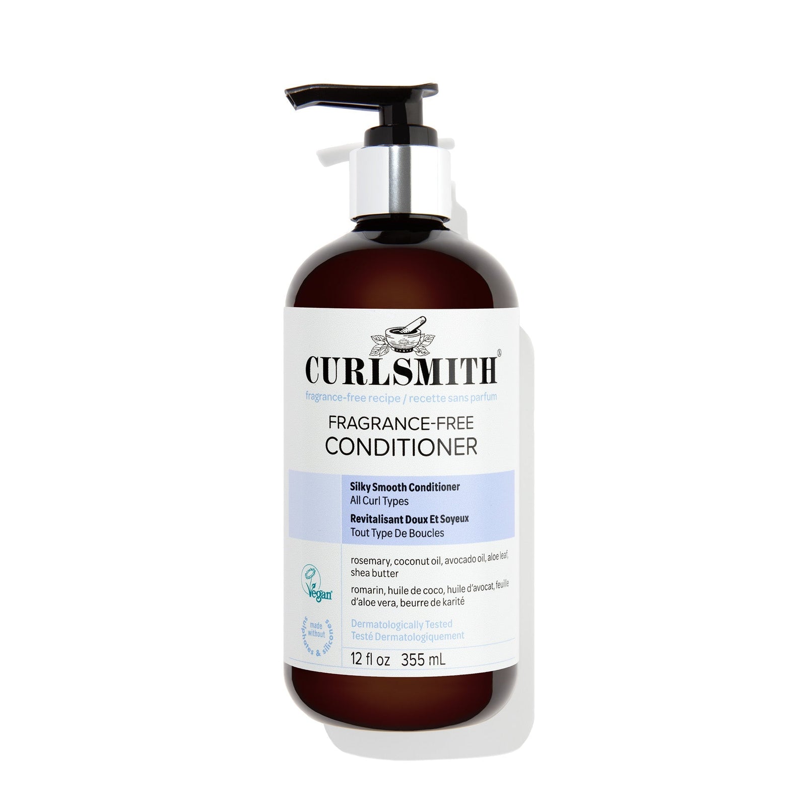 Curlsmith fragrance-free conditioner bottle on a white background
