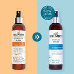 Two bottles of Curlsmith Effortless Waves spray on a split background with 'Same Great Product, New Look' text.