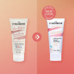 Two bottles of Curlsmith Hair Makeup on a peach background with a 'Same Great Product, New Look' label.
